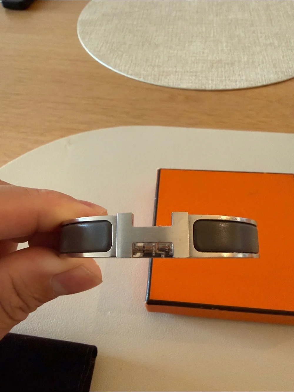 Hermes Men’s H Bracelet in grey and Silver